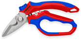KNIPEX 95 05 20 US angled electricians' shears showcase ergonomic grip for comfortable use.