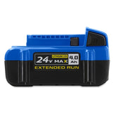 Kobalt KB 424-03 24V battery shows charge level for quick readiness.