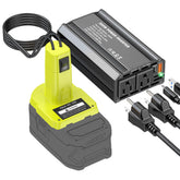 KOEZEOI 300W inverter front view with dual outlets for on-the-go charging.