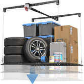 KOKORACKER overhead-lift ceiling rack assembly demonstrates easy mounting and swift access