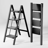KOLL LINK 4-step ladder extended for reaching high shelves safely.