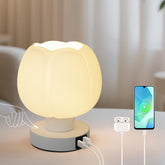 Komothala tulip flower lamp with white glass shade for cozy bedroom lighting