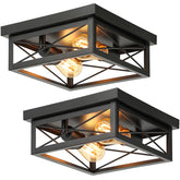 Kondras 2-light square flush mount in matte black for timeless farmhouse ambiance
