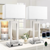 Kondras 22 inch lamp set front view with dual bedside lamps for reading.