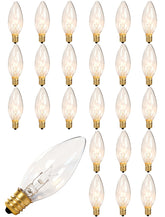 Konictom 25-pack candle bulbs emit a warm amber glow for cozy evenings.