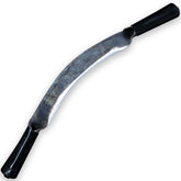 Konload Upgrade Tree Draw Knife 10-inch blade ready for bark removal on logs.