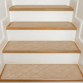 KOOTETA stair treads beige on stairs showing secure grip and quiet steps.
