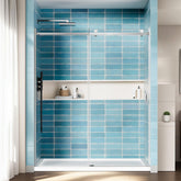 Kosmonia frameless sliding door setup showing modern bathroom edge and sleek look