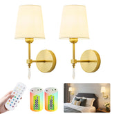 KPSHINE wireless wall sconces in gold, two-pack, installed for warm ambient lighting.