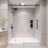 KPUY frameless shower door front view with 60-76 size, space-saving design.