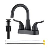 KPW matte black centerset faucet with 4-inch spout for compact vanities.