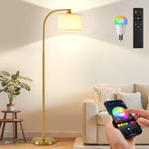 KQW floor lamp with fabric shade and remote for cozy living room lighting.
