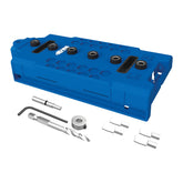 Kreg KMA3232 shelf-pin jig setup shows precise hole alignment for sturdy shelves