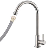 KroBer cold water faucet with brushed nickel finish and 360-degree swivel spout for versatile cleaning.
