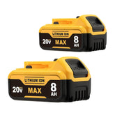 Krvlkaq 2-pack 8000mAh DCB200 battery for extended Dewalt 20V runtime.