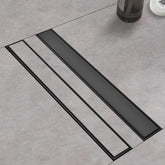 Kuaisailsk linear shower drain top view highlighting a 24-inch channel for fast water drainage