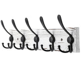 Kuhome wall-mounted coat rack with white pine plank and five black triple hooks for organized entryways