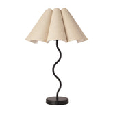 KUNJOULAM small table lamp with umbrella shade enhances bedside ambiance.