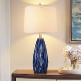 KunruiTAI 25-inch navy blue lamp with geometric ceramic body for modern living spaces.