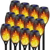 Kurifier 12-pack flame torch lights package with warm flickering glow for outdoor spaces