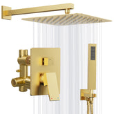 Kurpot Gold Shower System: gold shower head and handheld combo for versatile rinsing.