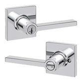 Kwikset Casey entry lever in polished chrome for a modern exterior look