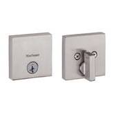 Kwikset Downtown exterior keyed deadbolt with satin nickel finish for secure entry