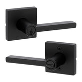 Kwikset Halifax exterior keyed lever in matte black enables secure entry