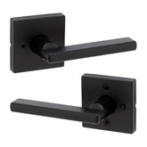 Kwikset Halifax interior privacy lever with matte black square rose for bedrooms