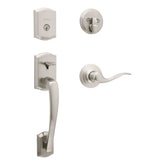 Kwikset Prescott front door handle with deadbolt for secure entry