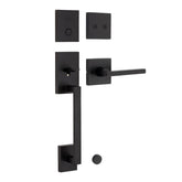 Kwikset San Clemente front door handleset with Matte Black finish enhances curb appeal.