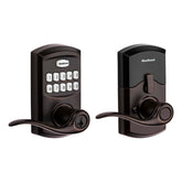 Kwikset SmartCode 917 front view in Venetian Bronze highlighting keyless entry.