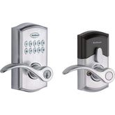 Kwikset SmartCode 955 Pembroke front view showcases satin chrome finish for secure entry