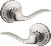 Kwikset Tustin interior passage lever on satin nickel finish for easy closet access.