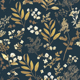 Laatse dark blue leaf wallpaper roll with vintage floral design for elegant walls
