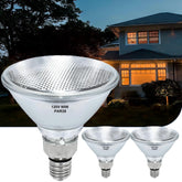 Lachesan PAR38 flood bulb front view emits warm 2700K light for interiors