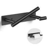 Lairuier matte black toilet paper holder with adhesive mount for easy, damage-free installation.