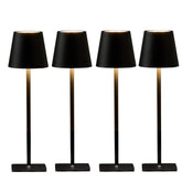 LamparaDecor 4-pack cordless LED table lamps for outdoor dining, rechargeable and portable.