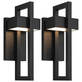 LamQee outdoor wall light front view with matte black finish for a contemporary porch