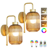 LAMSU vintage gold wall sconce with amber stripe glass shade for ambient lighting
