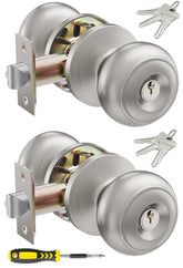 Lanwandeng 2-pack keyed entry knobs on exterior satin nickel finish for secure front doors
