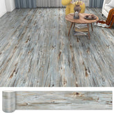 Lareko Dustgrey wood-look floor tiles closeup with embossed texture for realism.