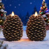 Lasumora pinecone candle brown glows with a warm, flameless light for mantels