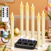 Lasumora rechargeable flameless taper candles on charging station for easy, all-in-one power