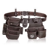 LAUTUS oiled tanned rig tool belt with wide pocket layout for tool storage.