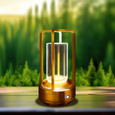 LAYSHINEEN portable metal table lamp on a patio table for cordless outdoor lighting