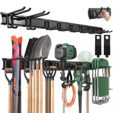 LBT 66-inch wall-mount organizer neatly arranges garden tools.