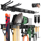 LBT garage tool organizer wall mount rail closeup highlighting sturdy construction for heavy-duty use.