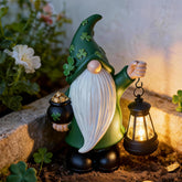 LEAESMHR St Patrick's Day gnome lantern glows at dusk for garden charm