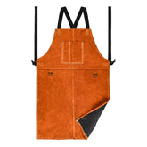 LeaSeek leather welding apron front view showing full coverage and rugged material